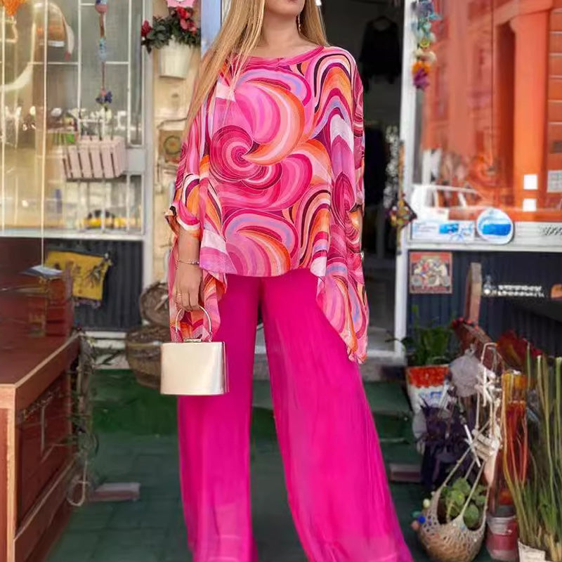 【🎊Elegante y con estilo】💞Conjunto de 2 piezas de gasa colorida para mujer para verano-ES