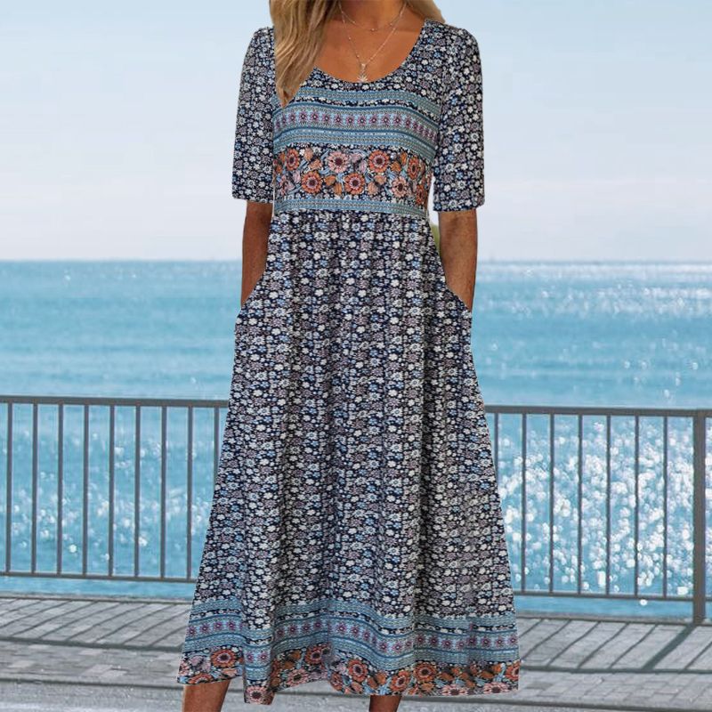 🌸 Elegancka sukienka damska z nadrukiem boho