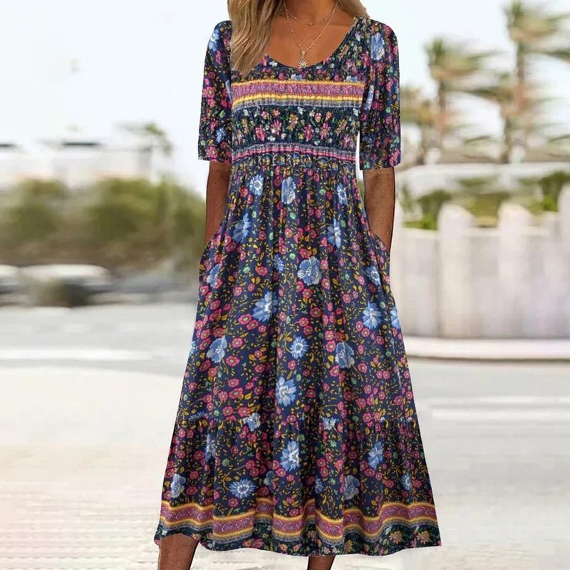 🌸 Elegancka sukienka damska z nadrukiem boho