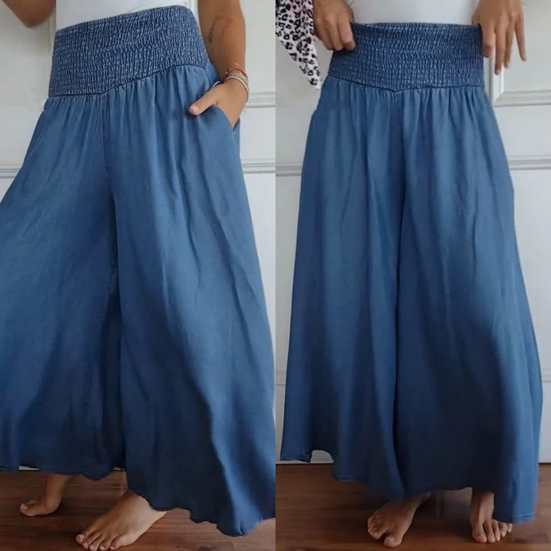 Modne damskie jeansy z szerokimi nogawkami i wysokim stanem oraz kieszeniami