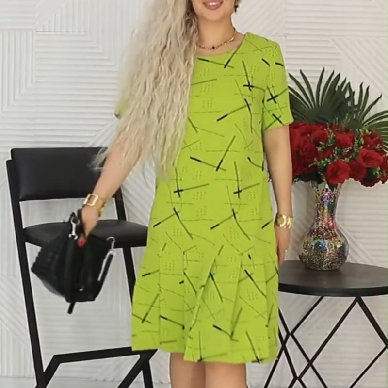 🥰Modna, plisowana sukienka damska z krótkim rękawem i nadrukiem👗
