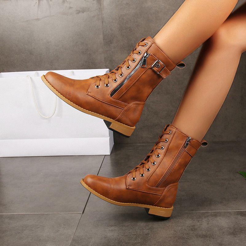 Damskie skórzane buty ortopedyczne z okrągłym noskiem i bocznym zamkiem błyskawicznym👢