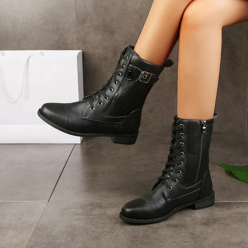 Damskie skórzane buty ortopedyczne z okrągłym noskiem i bocznym zamkiem błyskawicznym👢