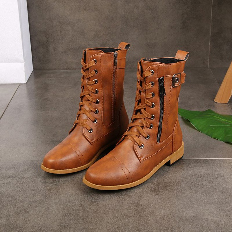 Ženski usnjeni ortopedski čevlji z okroglo konico in zadrgo ob strani👢-SI