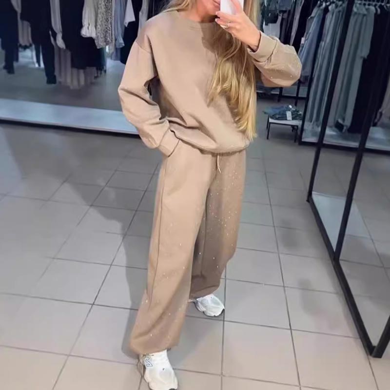 Damska sportowa bluza z okrągłym dekoltem + dwuczęściowy zestaw spodnie jogger