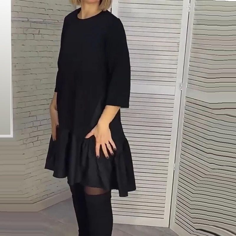 💞Luźna, plisowana elegancka czarna sukienka