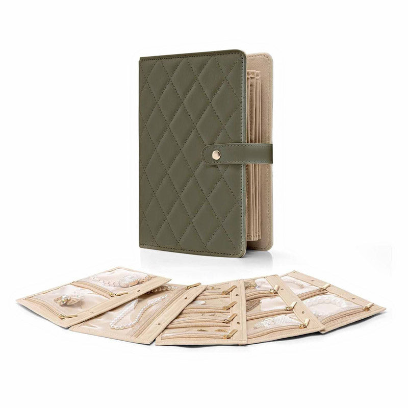 Елегантна преносима чанта за съхранение на бижута с кариран мотив