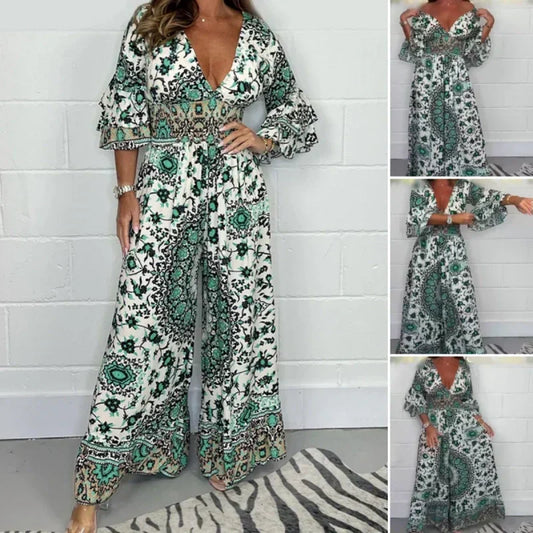 Mono de mujer con estampado y escote en pico tallas S-5XL-ES