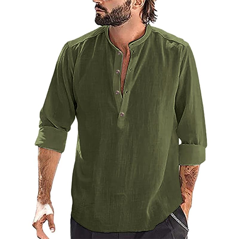 Camisa informal de manga larga de algodón y lino para hombre 2025-ES