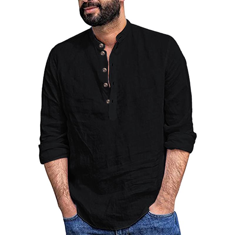 Camisa informal de manga larga de algodón y lino para hombre 2025-ES