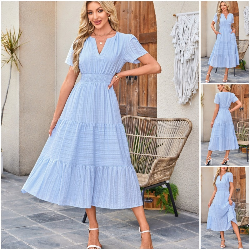 🔥👗Falbaniasta bawełniana sukienka w jednolitym kolorze
