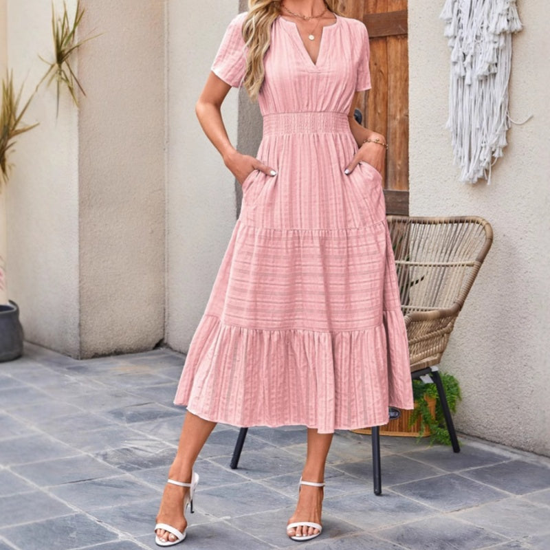 🔥👗Φόρεμα από βαμβακερό βολάν σε μονόχρωμο χρώμα-GR
