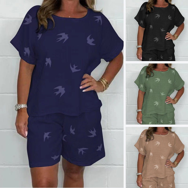 🌸 Luźny, drukowany, wygodny, krótki rękaw, garnitur【S-3XL】