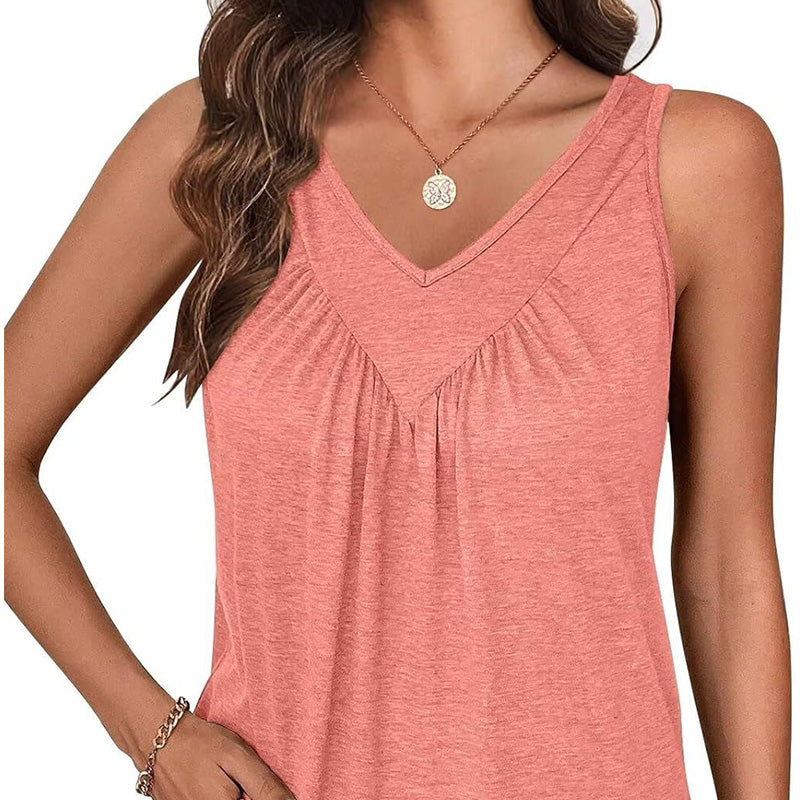 👚Camiseta sin mangas con cuello en V para mujer-ES