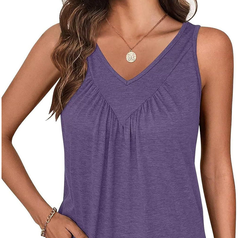 👚Camiseta sin mangas con cuello en V para mujer-ES