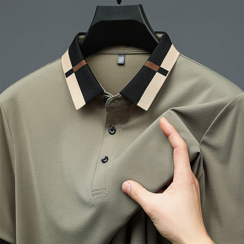 🔥Męska koszulka z krótkim rękawem Stretch Ice Silk z klapami