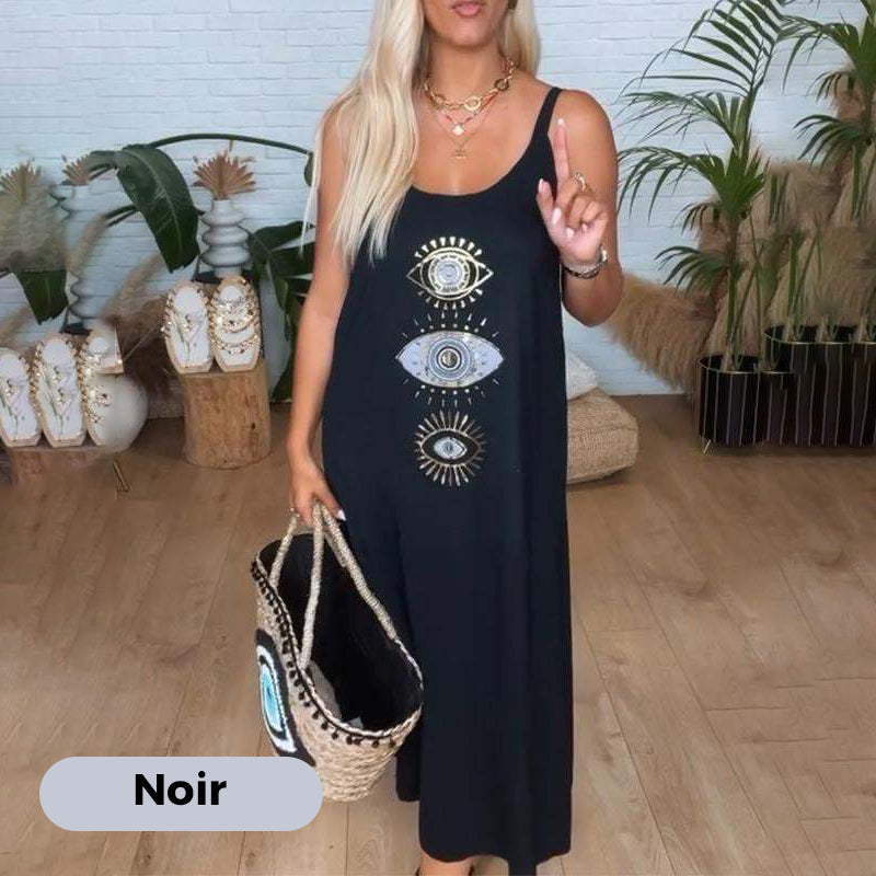 🔥Damska długa sukienka bez rękawów z wzorem w oczy👗