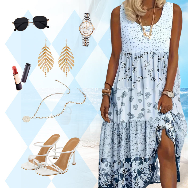 ✨👗 Ženska obleka brez rokavov v boemskem slogu-SI
