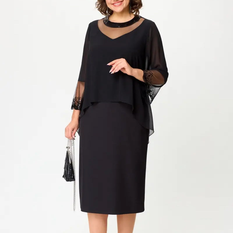 💖Eleganckie czarne sukienki z rękawami 3/4 dla kobiet