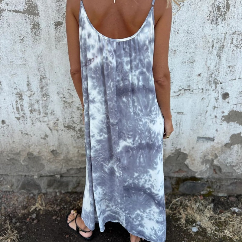 Sukienka damska tie-dye z nadrukiem i gradientem kolorów na ramiączkach typu spaghetti
