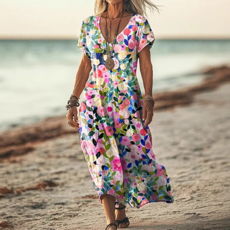 ✨Damska sukienka z krótkim rękawem i nadrukiem V-Neck