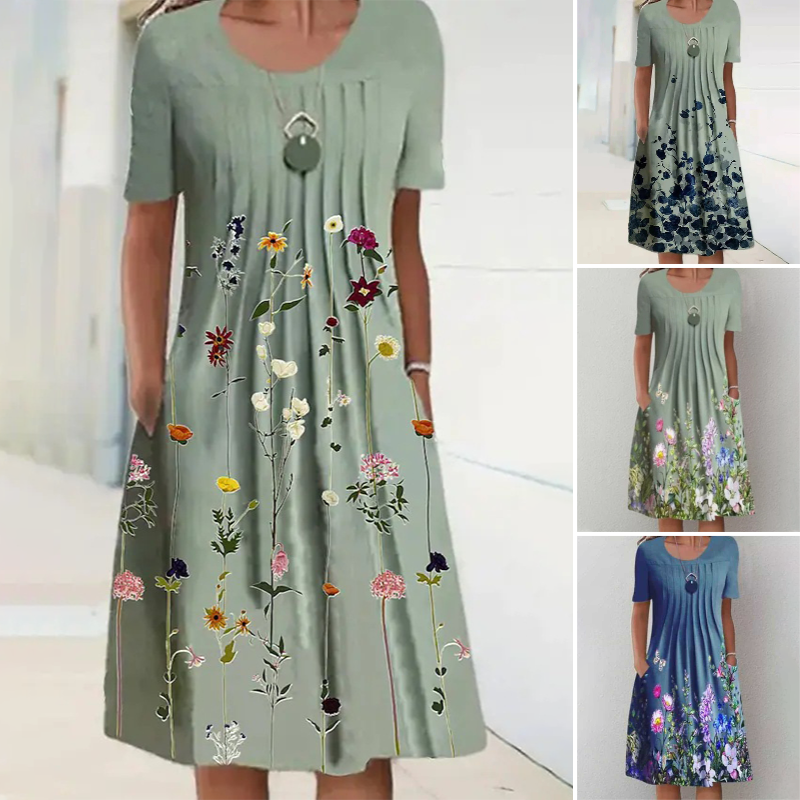 【S-3XL】👗Vestido floral con escote redondo-ES