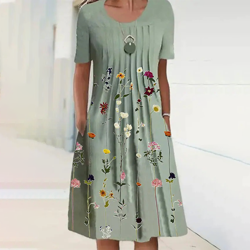 【S-3XL】👗Vestido floral con escote redondo-ES