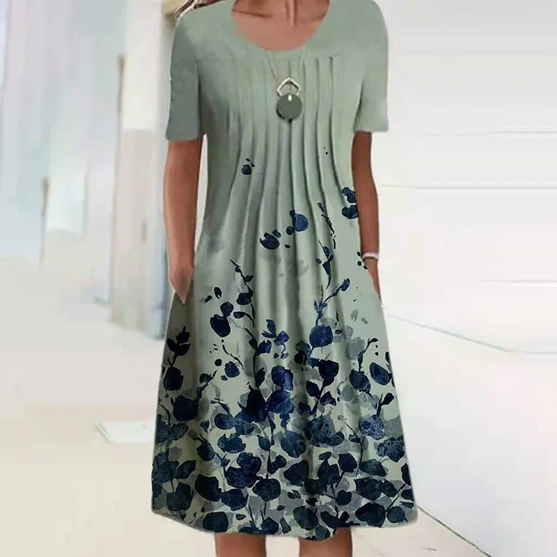 【S-3XL】👗Vestido floral con escote redondo-ES