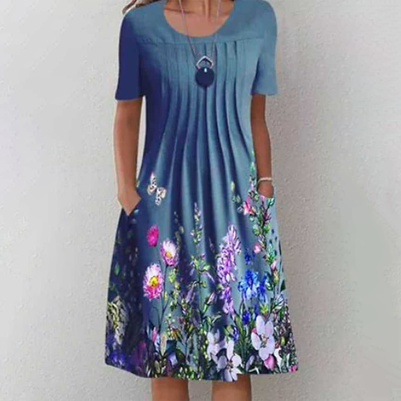 【S-3XL】👗Vestido floral con escote redondo-ES