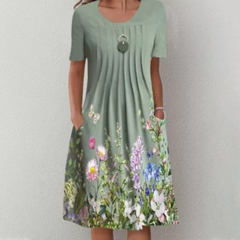 【S-3XL】👗Vestido floral con escote redondo-ES
