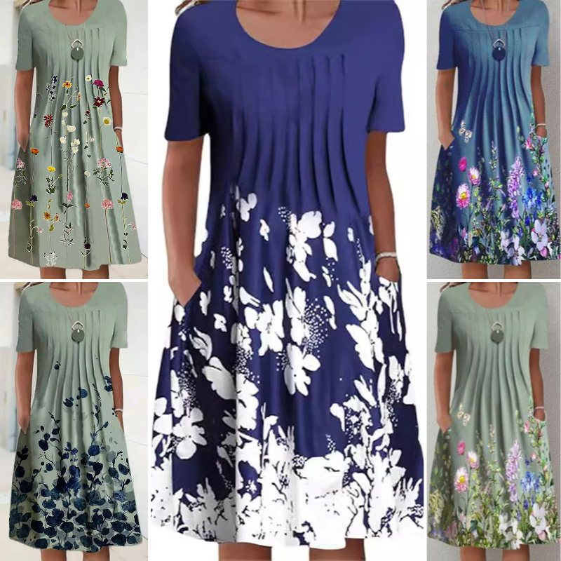 【S-3XL】👗Vestido floral con escote redondo-ES