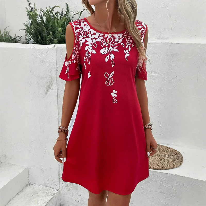 🌼【S-2XL】Midi obleka s cvetličnim potiskom in izrezanimi rokavi-SI
