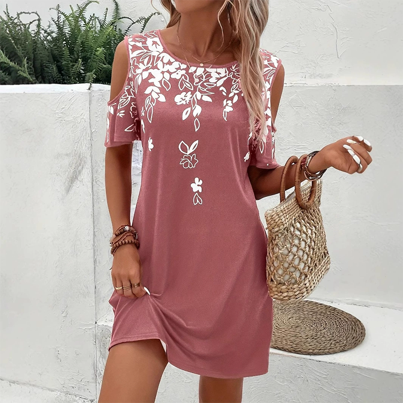 🌼【S-2XL】Midi obleka s cvetličnim potiskom in izrezanimi rokavi-SI