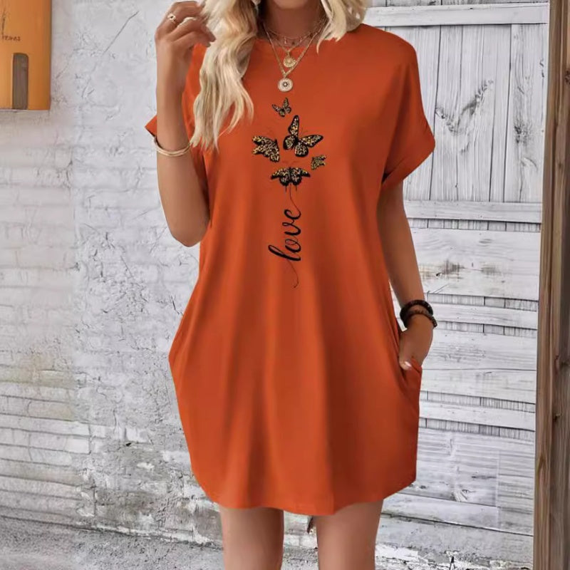 💖 Φόρεμα casual με στρογγυλή λαιμόκοψη και κεντημένες πεταλούδες-GR
