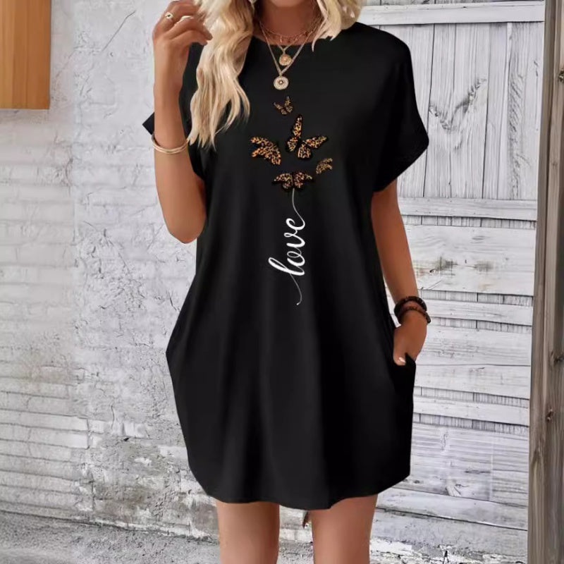 💖 Φόρεμα casual με στρογγυλή λαιμόκοψη και κεντημένες πεταλούδες-GR