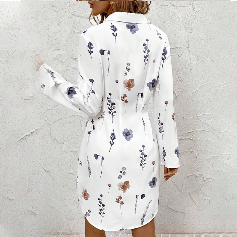 【S-XL】🌸Elegantna srajčna obleka A-kroja z dolgimi rokavi in cvetličnim potiskom-SI