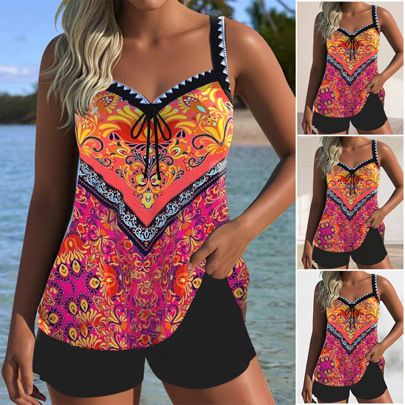 【S-3XL】👙Σετ μαγιό με τυπωμένο τοπ και σορτς-GR