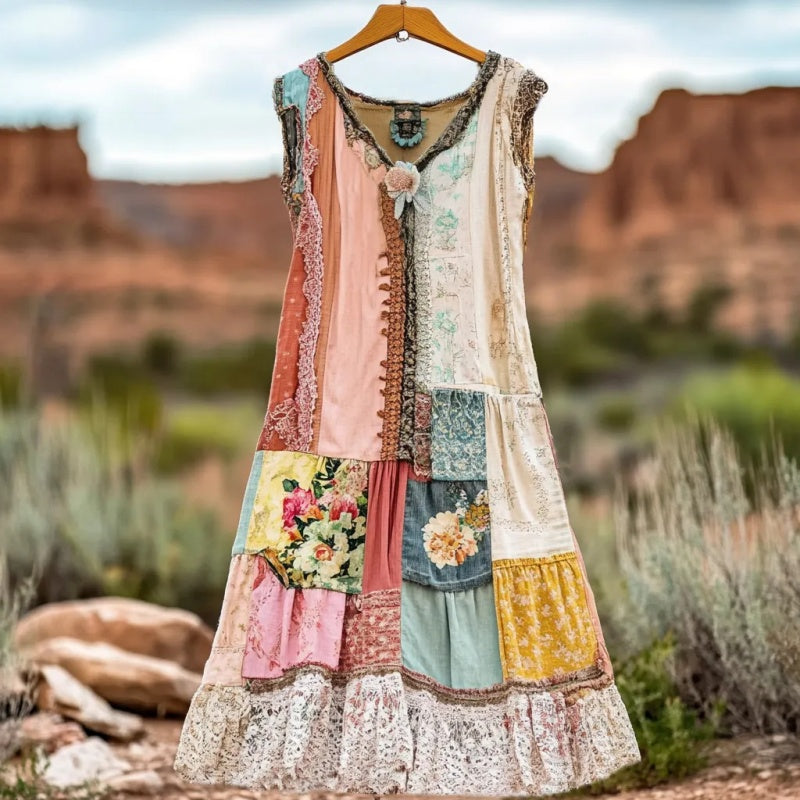 🔥 Ženska haljina bez rukava s vintage cvjetnim printom 🍃👗-HR