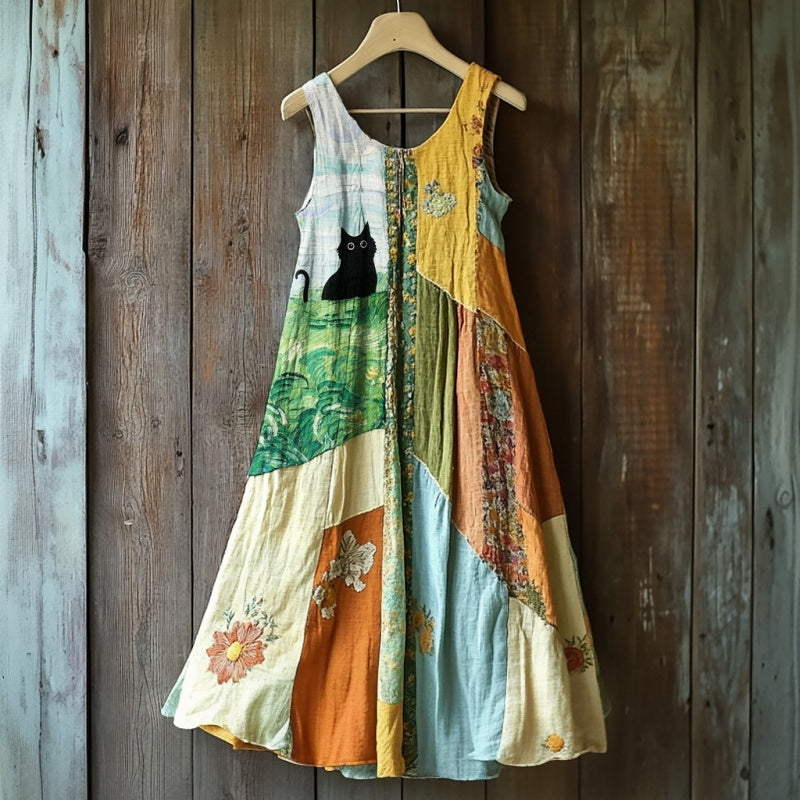🔥 Ženska haljina bez rukava s vintage cvjetnim printom 🍃👗-HR