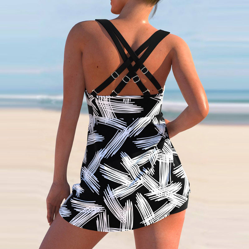 👙✨ Naujas 2026 metų modelis: dryžuotas, iki juosmens siekiantis maudymosi kostiumėlio komplektas 🏖️-LT