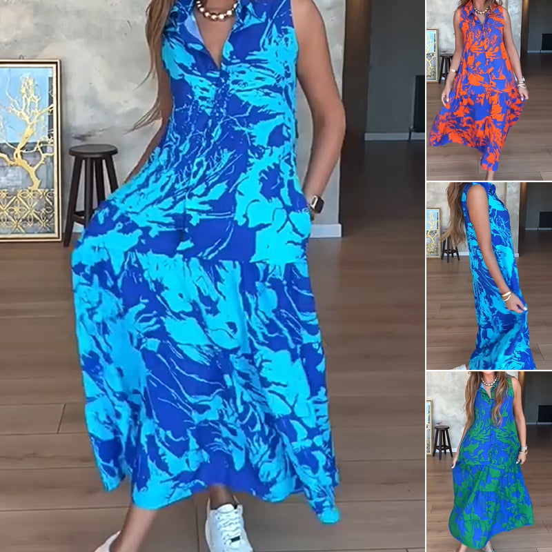 💃Modne damskie sukienki maxi z nadrukiem i bez rękawów
