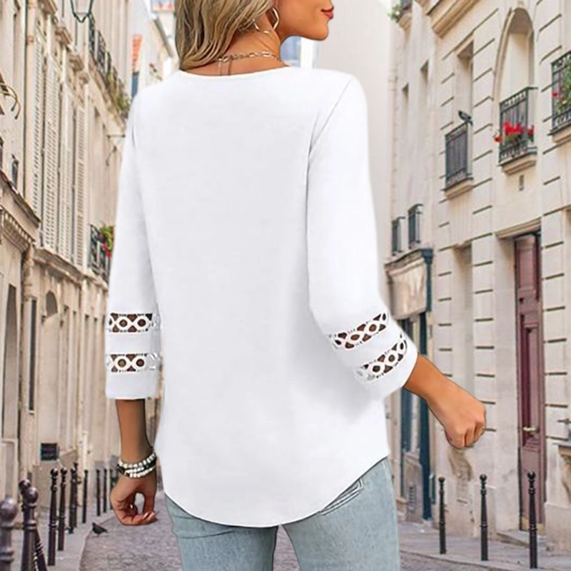 🌺[S-3XL]👚✨ Klasyczny top w jednolitym kolorze z dekoltem w serek i rękawami 3/4