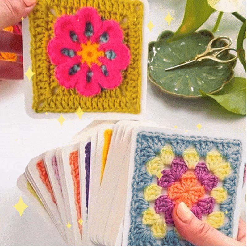 🧶✨Картова игра „Плетене на една кука с бабини квадрати“ – 50 модела за комбиниране и създаване
