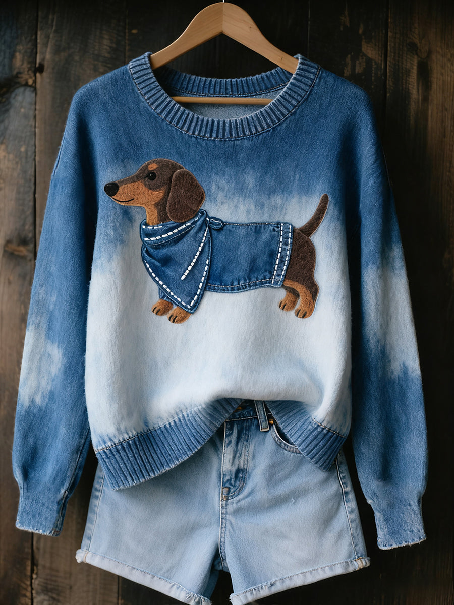 Przytulny sweter damski z dzianiny w stylu vintage z nadrukiem zwierzęcym