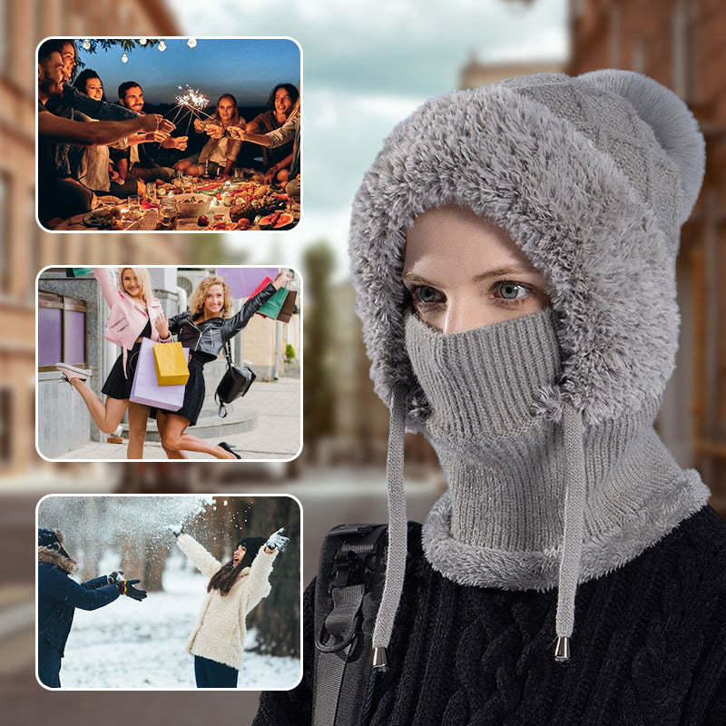 🔥Nowa oferta – stylowa, gruba czapka zimowa z dzianiny – z ciepłą osłoną na twarz i szalikiem