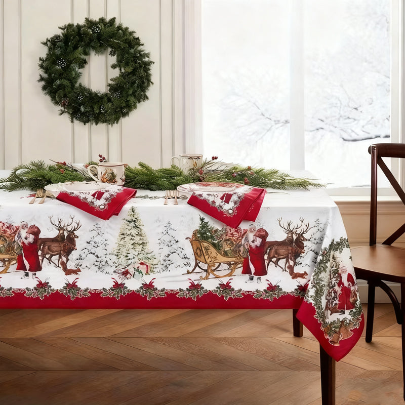 Elegante mantel con estampado navideño--ES