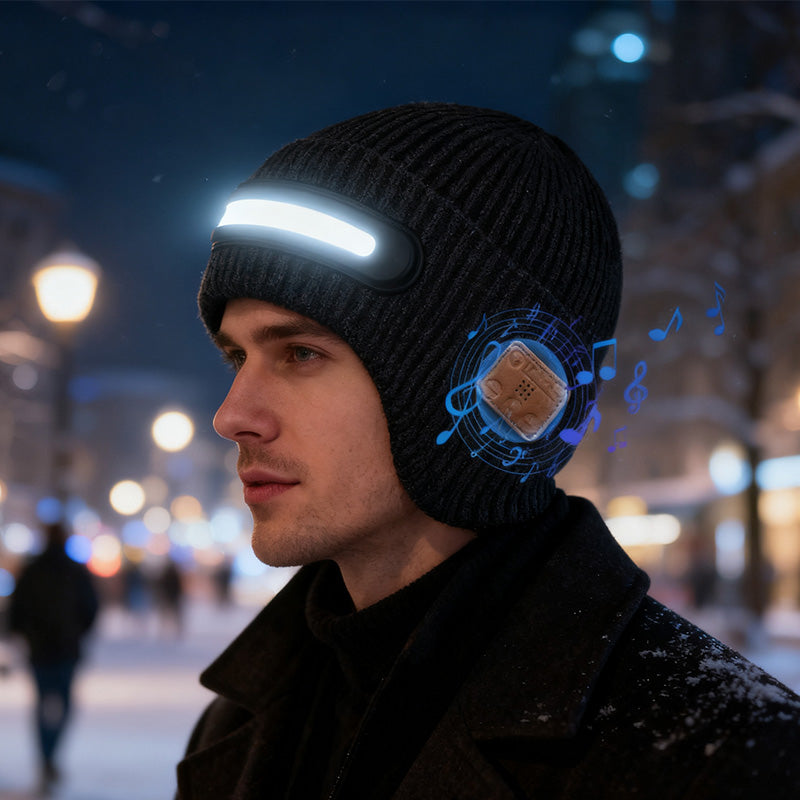 Επαναφορτιζόμενο σκούφο LED με Bluetooth-GR