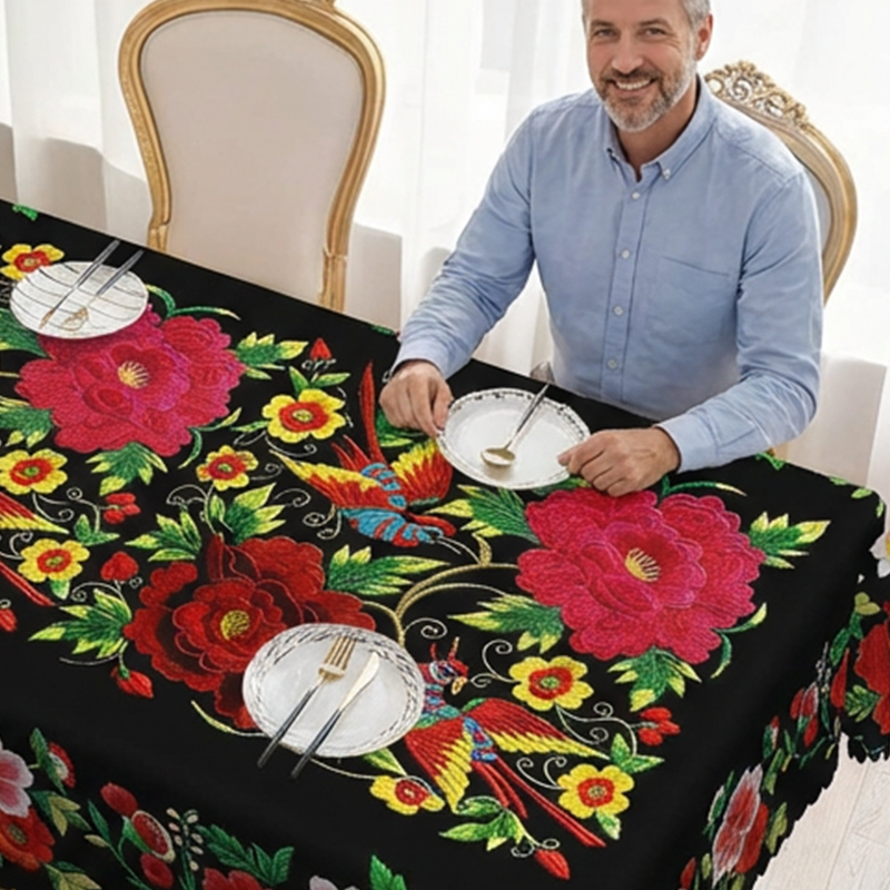 💖Luksusowy obrus żakardowy w kolorze z falistym brzegiem