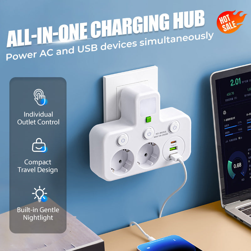 🔌⚡Интелигентен захранващ кабел с USB портове (EU щепсел)