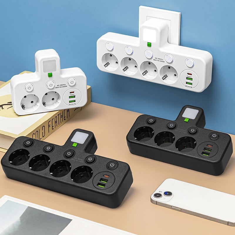 ⚡Интелигентен захранващ кабел с USB портове (EU щепсел)